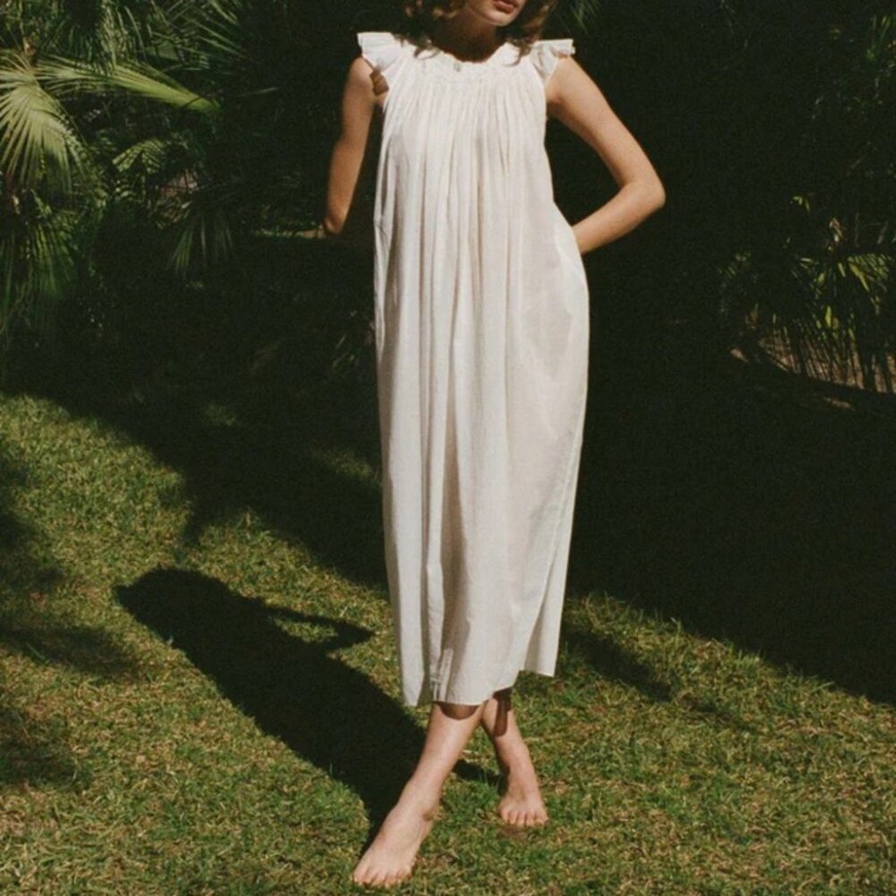 Doen Lovisa Nightgown Small Floral Smocked Neck Midi